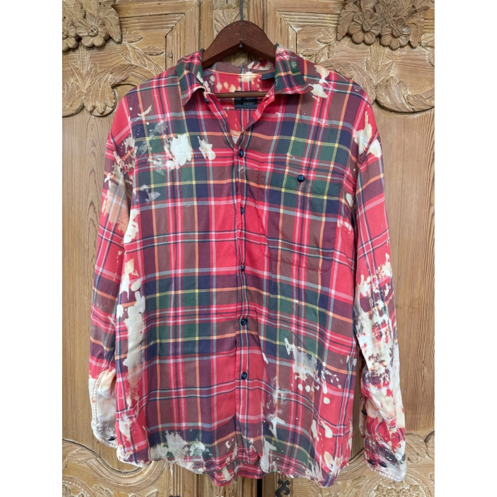 Upcycled Floral Flannel Shirt Rayon Bleach Art Medium Boho - Picture 8 of 8